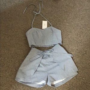 Blue checkered short and top set